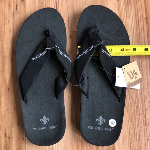 NEW VINTAGE STONE Sandal Flip Flops Black Large 10/11 Men’s - Picture 11 of 16